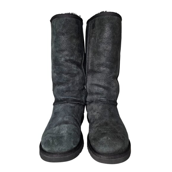 UGG Australia Classic Tall Black Suede Sheepskin Boots‎ Faded Womens Size 8 - Picture 8 of 12